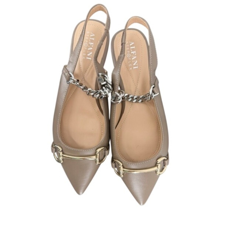 Alfani Step N' Flex Raquette Slingback Flats Taupe Chain Horsebit 5.5M